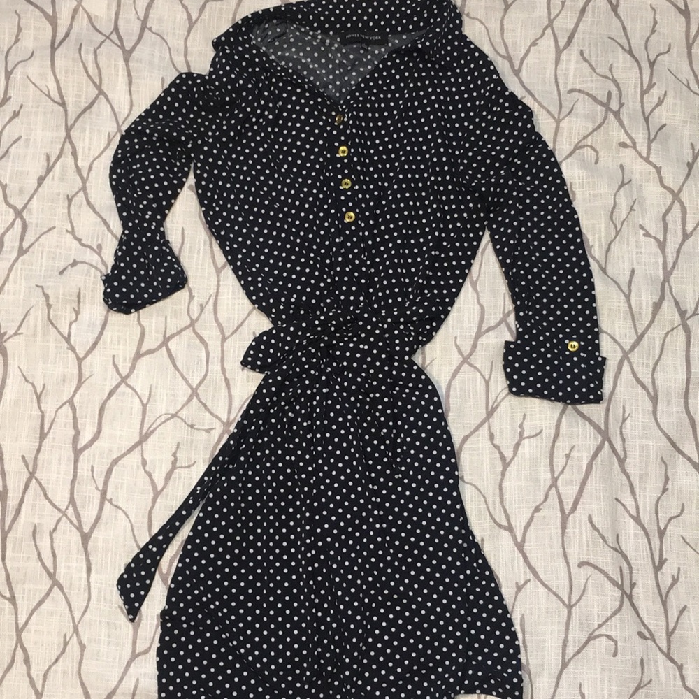 Jones New York navy blue polka dot dress